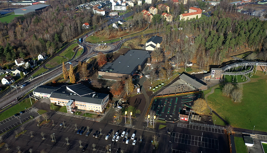 Flygbild över Borås eventområde.