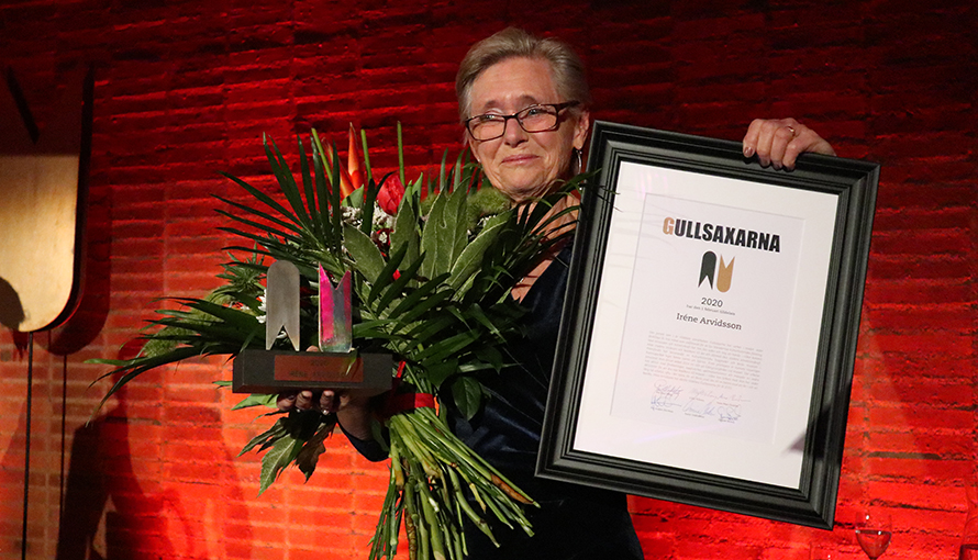 Iréne Arvidsson tilldelas Gullsaxarna 2020, ett pris som hedrar en utomordentlig gärning för Borås.