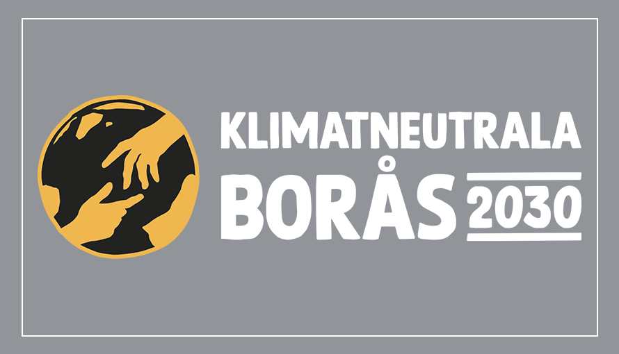 Klimatneutrala Borås 2030:s logotyp mot en grå bakgrund.