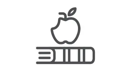 ikon föreställande äpple och bok