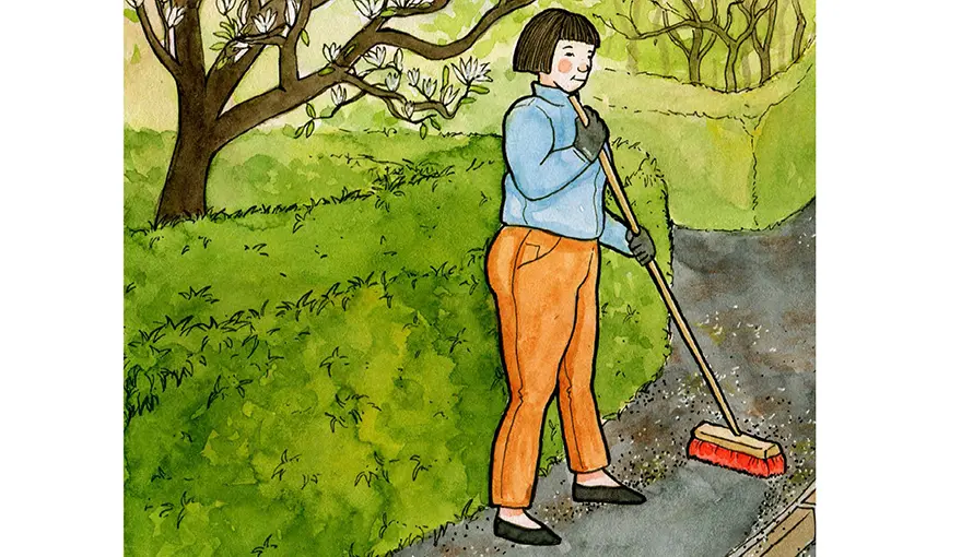 illustration av kvinna som sopar gatorna