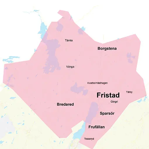 Kartbild över Fristad med omnejd.