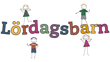 Text med bokstäver i glada färger som säger Lördagsbarn