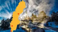 Sollefteå, Borås och Malmö utmärkta på en Sverigekarta
