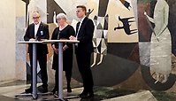 Presskonferens med Svante Stomberg, Annette Carlson och Ulf Olsson.