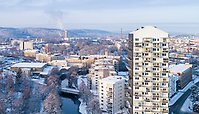 En vintrig bild över Borås.