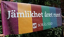 Banderoll i flera färger med texten Jämlikhet året och Borås Stads logotype. 